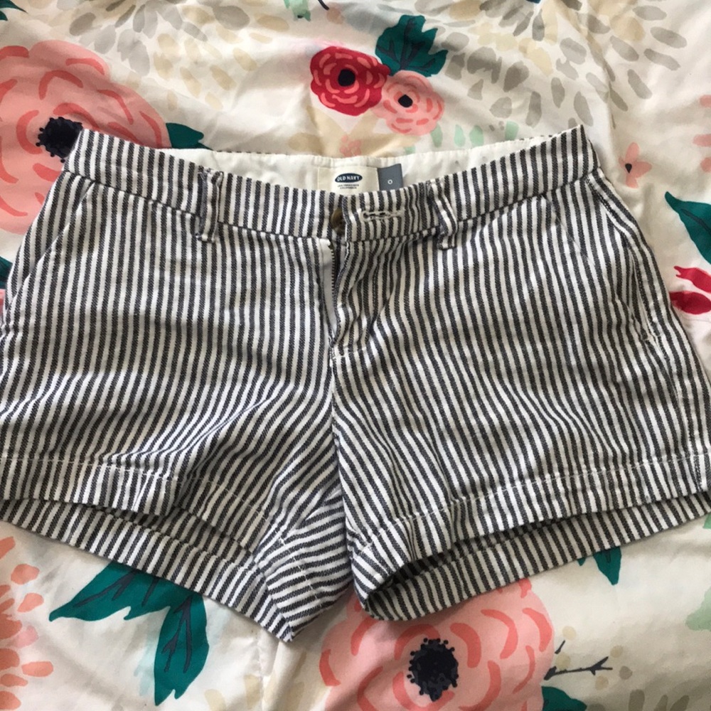 Linen blue and white pinstripe summer shorts
